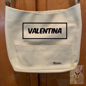 Valentina large leather ivory shoulder bag